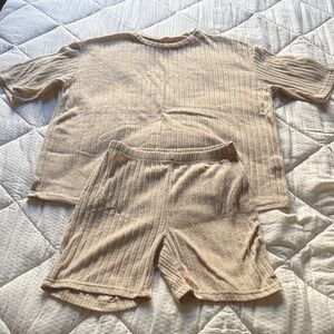 Cozy Tan Biker Shorts Set